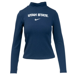 Women's Nike Utah State Long-Sleeve Mock-Neck T-Shirt Navy